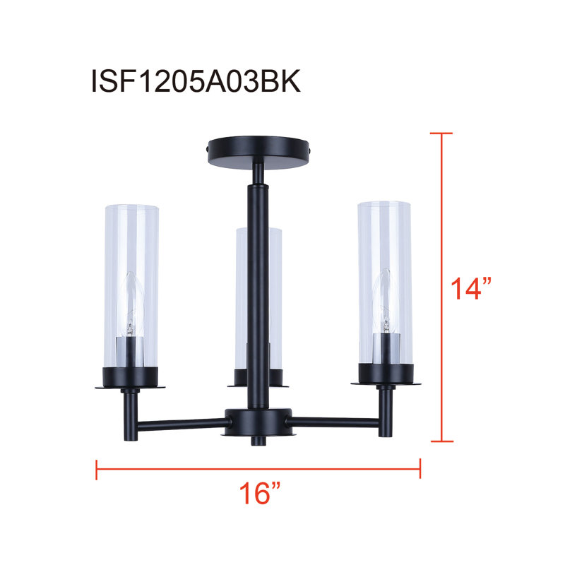 Plafonnier semi-encastré 3 lumières Benson, Noir mat