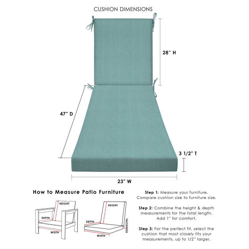 Outdoor Chaise Lounge Cushion – Weather-Resistant, Reversible, Plush Comfort - Basics by Wayfair™, Mist, 75" L x 23" W