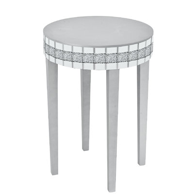 Table ronde gain de place avec piètement taillé en diamant, idéale pour les coins lecture, plateau en verre trempé, style polyvalent, miroir de 50 cm de diamètre, table de petit-déjeuner sculpturale et polyvalente, hauteur 72 cm