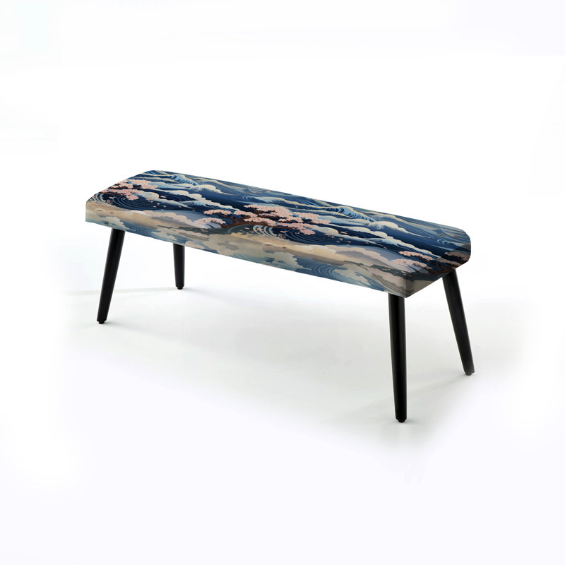 Motif indigo du mont Fuji - Banc rembourré noir Coastal