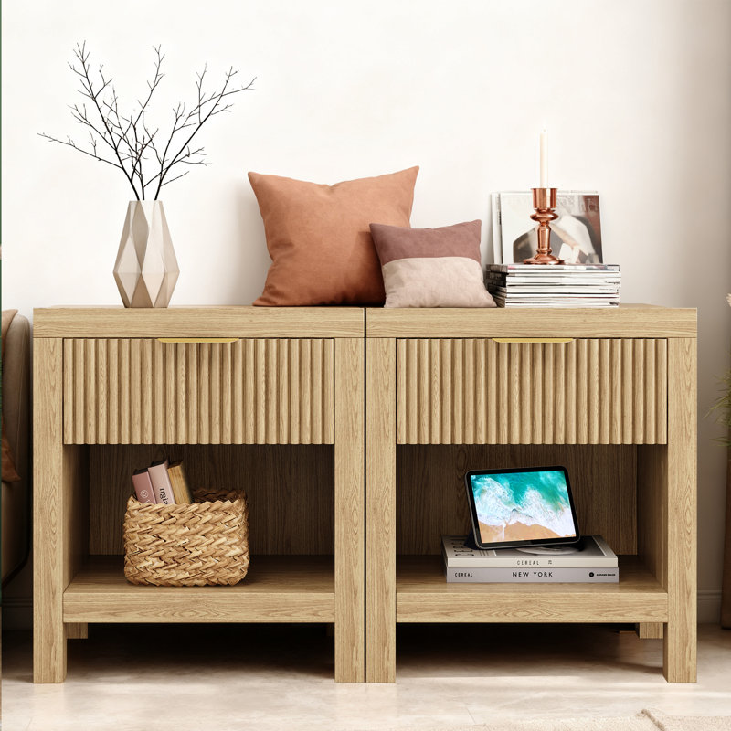 19.69" Tall 1 - Drawer Nightstand (Set of 2), Natural