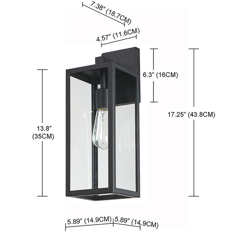 Tornillo 1-Light Outdoor Wall Lantern, Black, 17.3" H x 6" W x 7" D