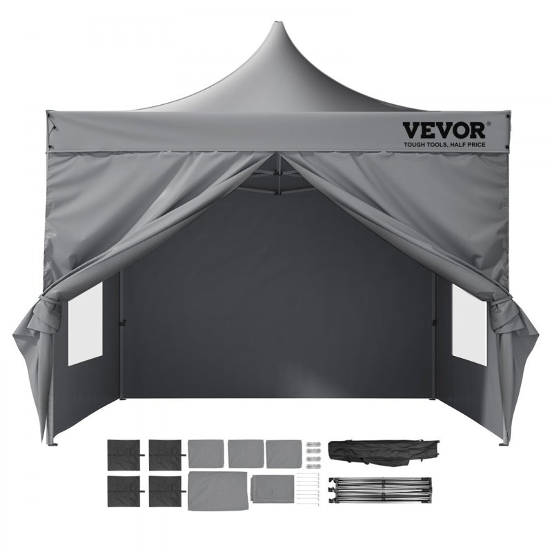 VEVOR 10x10 FT Gray Pop-Up Canopy Tent with Sidewalls