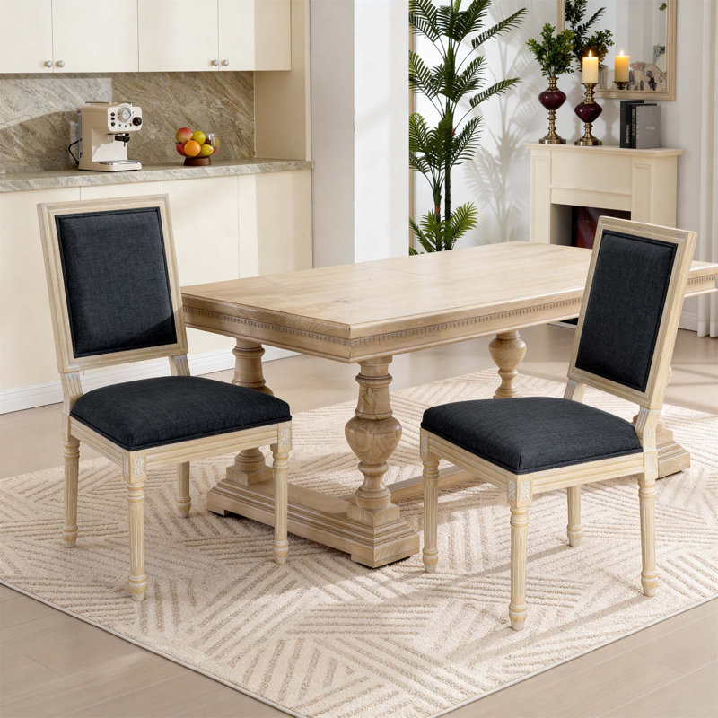 Ensemble de 2 chaises de salle à manger French Country, rembourrées avec dossier carré, tréfilées, sculptées et démontables pour une utilisation polyvalente