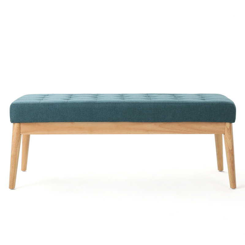 Versatile Teal With A Fabric Cover And Stable Birch Wood Leg Structure Mid-Century Modern Bench Button- Upholstery Legs,