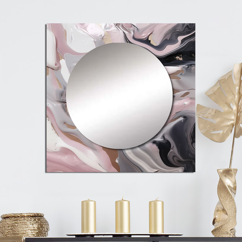 Mileyna - Grand miroir carré abstrait en marbre pour décoration murale, 29 po x 29 po