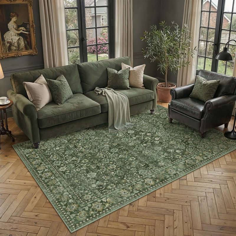 Tapis traditionnel lavable Cohen, Rectangle 5 pi x 7 pi, Vert