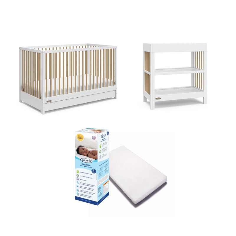 Lit de bébé convertible 5-en-1 Graco Teddi avec tiroir, table à langer Teddi. et ensemble de chambre de bébé et matelas