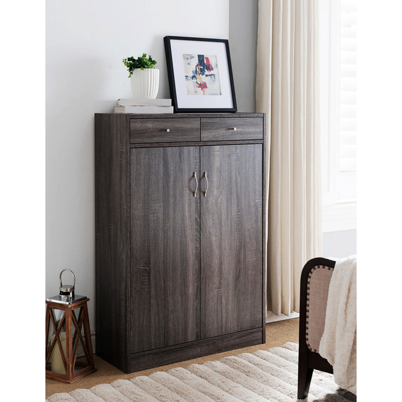Shoe Storage Cabinet With Shelves And Drawers, Shoe Storage Organizer For Home, Grey