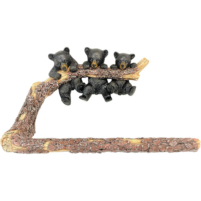 Towel Bar in Whimsical 3 Black Bears Hanging on Tree Branch Design for Bath/Kitchen Towel Holder Hanging Bar Arm Wall Mounted Rack