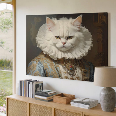 «Royal Persian Cat Portrait 18Th Century Noble Attire Art Step In A Wall», art mural sur toile, prêt à accrocher, galerie, décoration intérieure