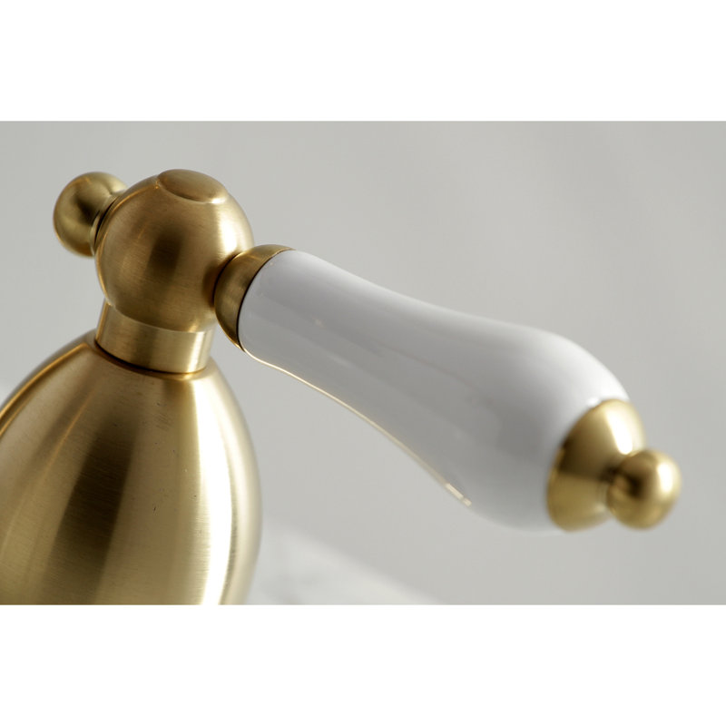Kingston Brass Heritage Two-Handle 3-Hole Deck Mount Widespread Bathroom Faucet with Brass Pop-Up Drain, Satin Brass