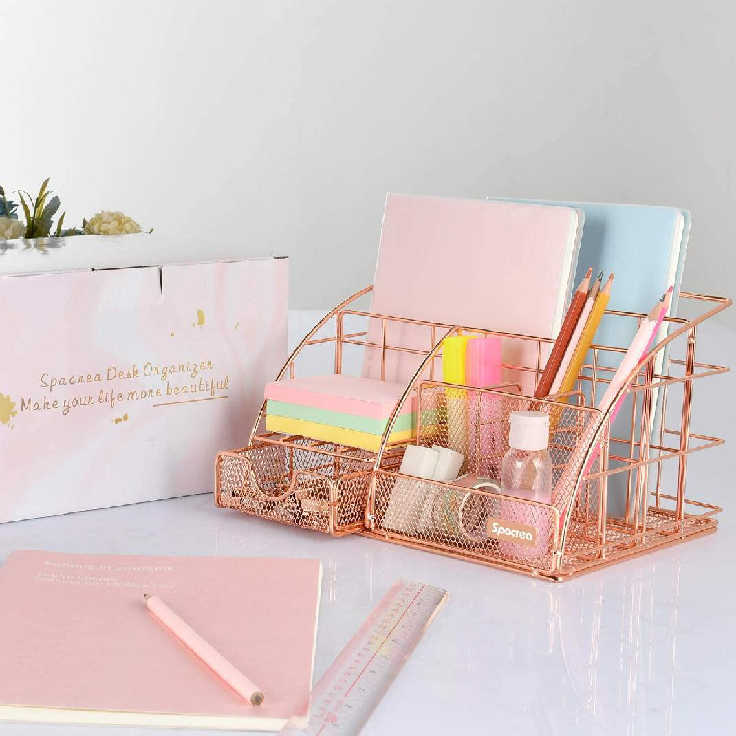 Spacrea Pink Desk Organizers and Accessories, File Organizer with 2 Pen  Holders,Paper Organizer for Desk Organizers and Storage, Office Desk