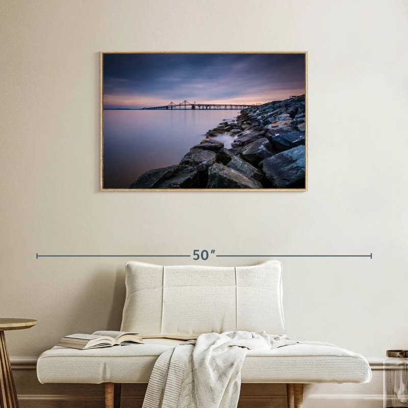 Soirée Chesapeake Bay Bridge, Cadre flottant en bois naturel, 37 po x 25 po