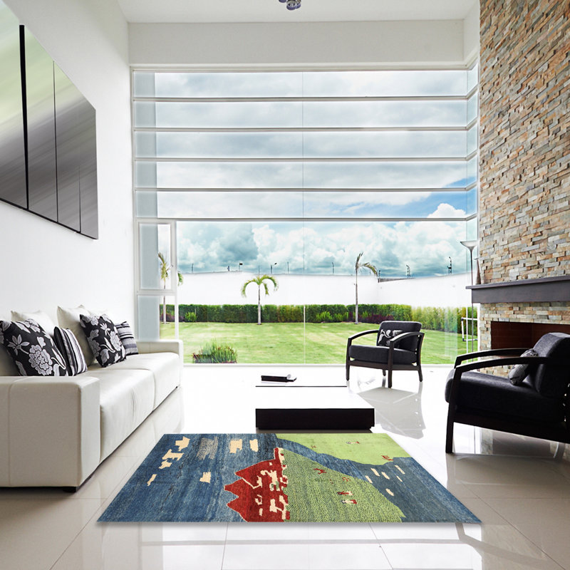 Tapis de zone vert/rouge contemporain Guillotte, Carré 6 pi