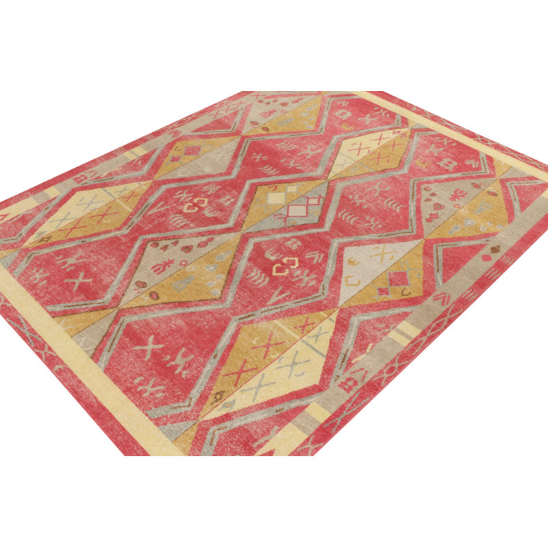 Distressed Homage Hand Knotted Wool Geometric Area Rug, Rectangle 12' x 16'
