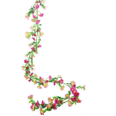 Artificial Daisy Flowers Vine Silk Flower Garland Spring Fake Flower Vine Hanging Ivy With Pink Daisy Flowers Green Leaves For Wall Party Wedding Arch Floral Decor Home Indoor Outdoor Ceremony