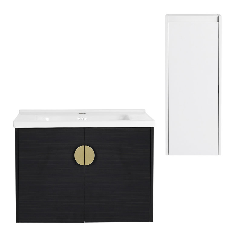28" Wall-Mounted Bathroom Vanity With Ceramic Sink and Side Cabinet, Soft Close Doors, 00112WH-06328BCT Combination Cabinet(KD-Packing)