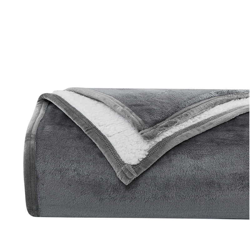Slate Reversible Sherpa Fleece Throw Blanket