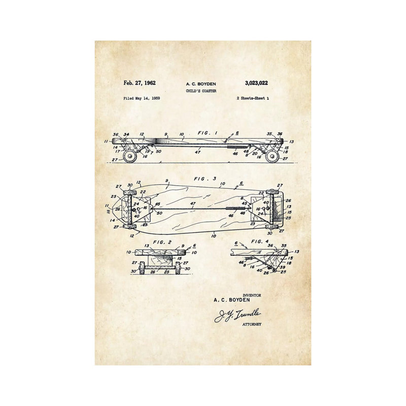 «Skateboard Deck» par brev77 - Reproduction de dessin sur toile tendue, H 40 po x l 26 po x P 1,5 po