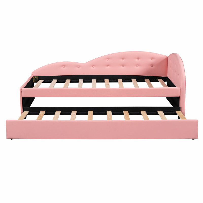 Charming Tufted Daybed with Trundle and Guardrail for Versatile Use, Pink