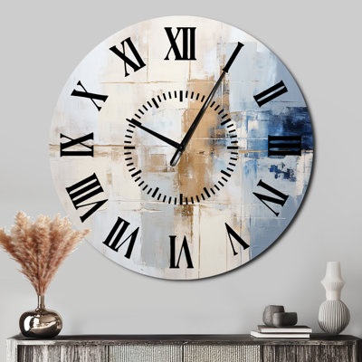 White And Blue Paint Fusion - Abstract Painting Black Face Wall Clock