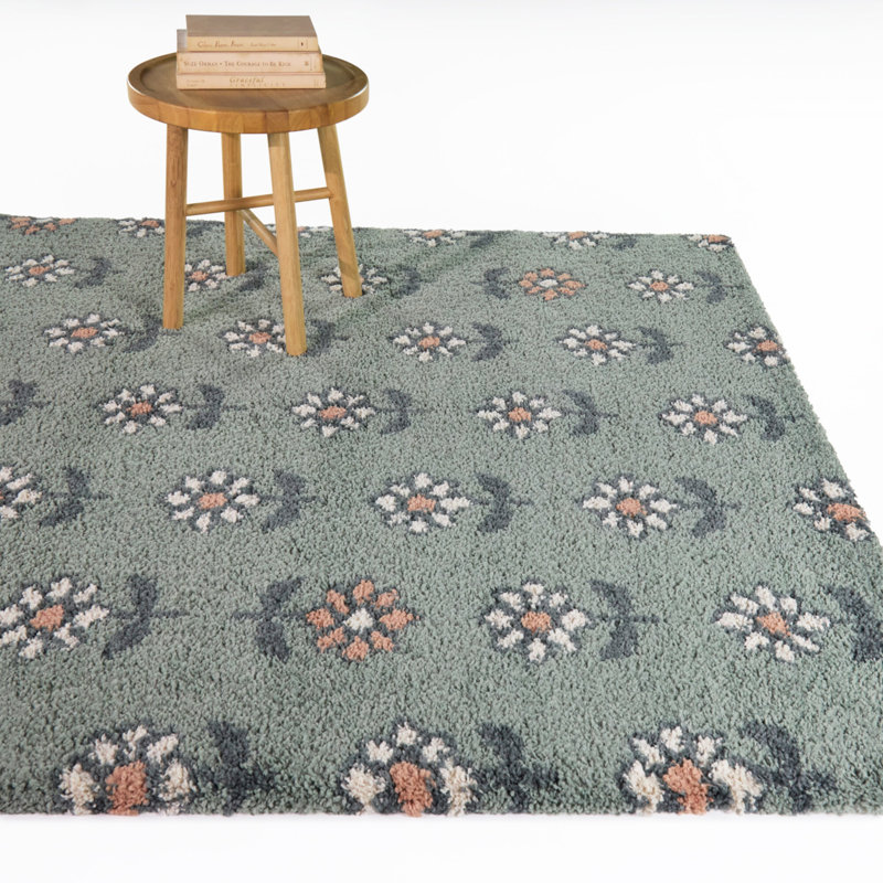 Sorrel Light Blue Kids Block Floral Area Rug, 5'3" x 7'