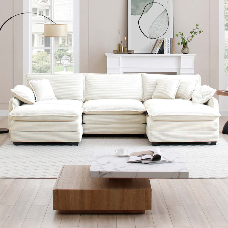 Canapé modulaire surdimensionné avec repose-pieds convertible, Beige, H 33,85 po x l 115,34 po x P 34,25 po