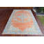 Tapis turc rétro fait à la main en motif médaillon orange pour décoration de maison bohémienne