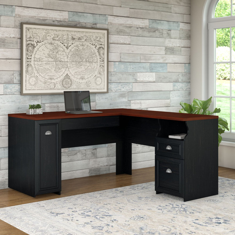Bureau en L Katia, Cerisier Hansen / noir antique