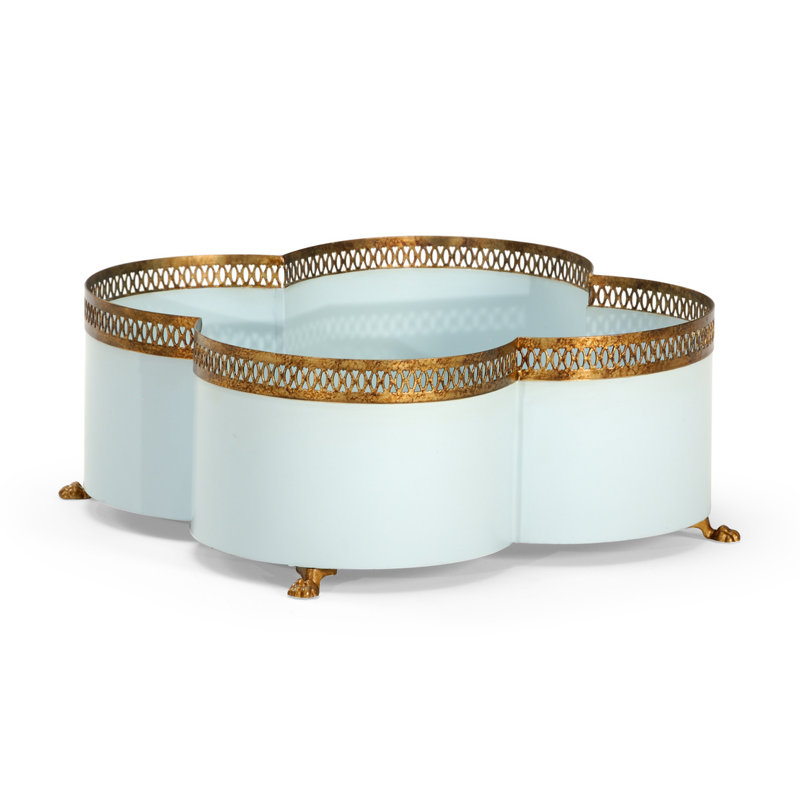 Tracery Handmade Metal Cachepot, 7" H x 17" W x 17" D, Lagoon
