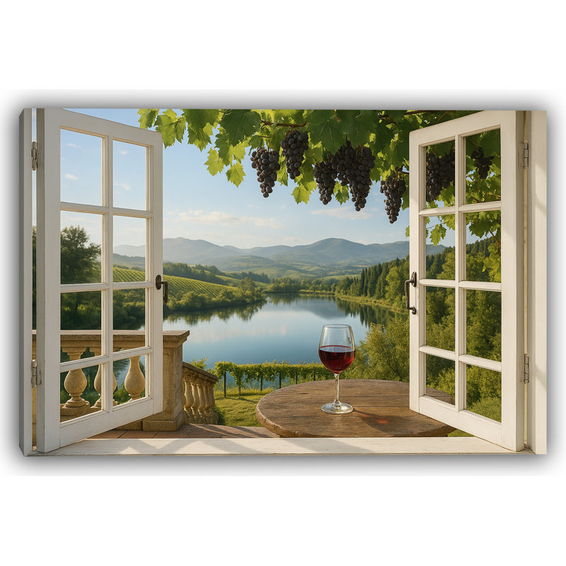 Wine Country View - Vignoble et lac avec verre de vin