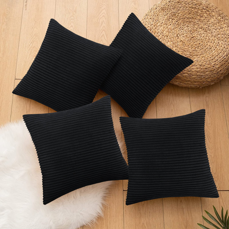 Striped Square Euro Cushion Cover, Black