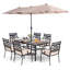 Ensemble repas d'extérieur rectangulaire pour 6 personnes avec parasol, coussins et coussins Aivo-1675270045