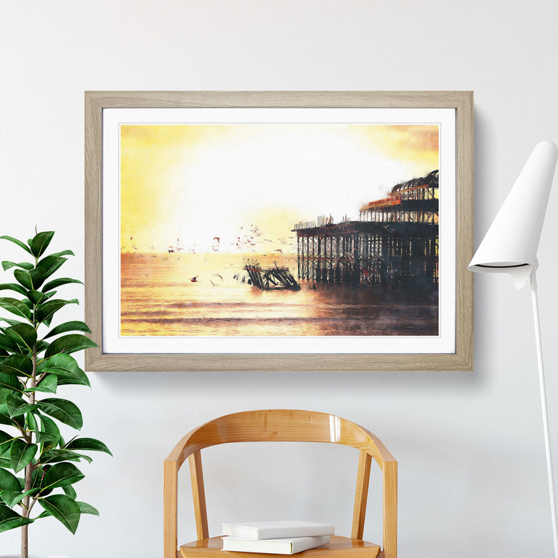 The West Pier on Brighton Beach - Picture Frame Painting Print, Oak Framed, 62cm H x 87cm W x 2cm D