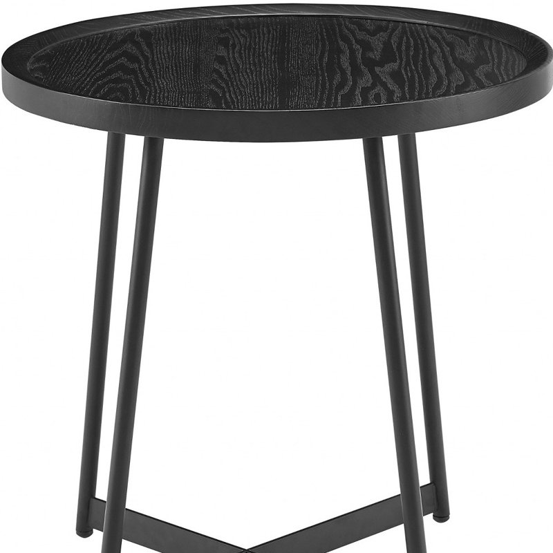Table d'appoint ronde en bois de frêne noir Gracie Mills 22 po avec base en acier noir