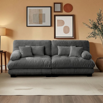 Chenille 2-Seat Sofa with Lumbar and Throw Pillows