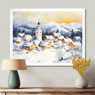 «Snowy Village At Night III», impression de paysage d'hiver
