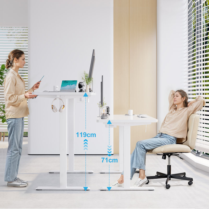 110/130/150 Cm W T-Shaped Standing Desk, White, 110 cm W x 60 cm D, White