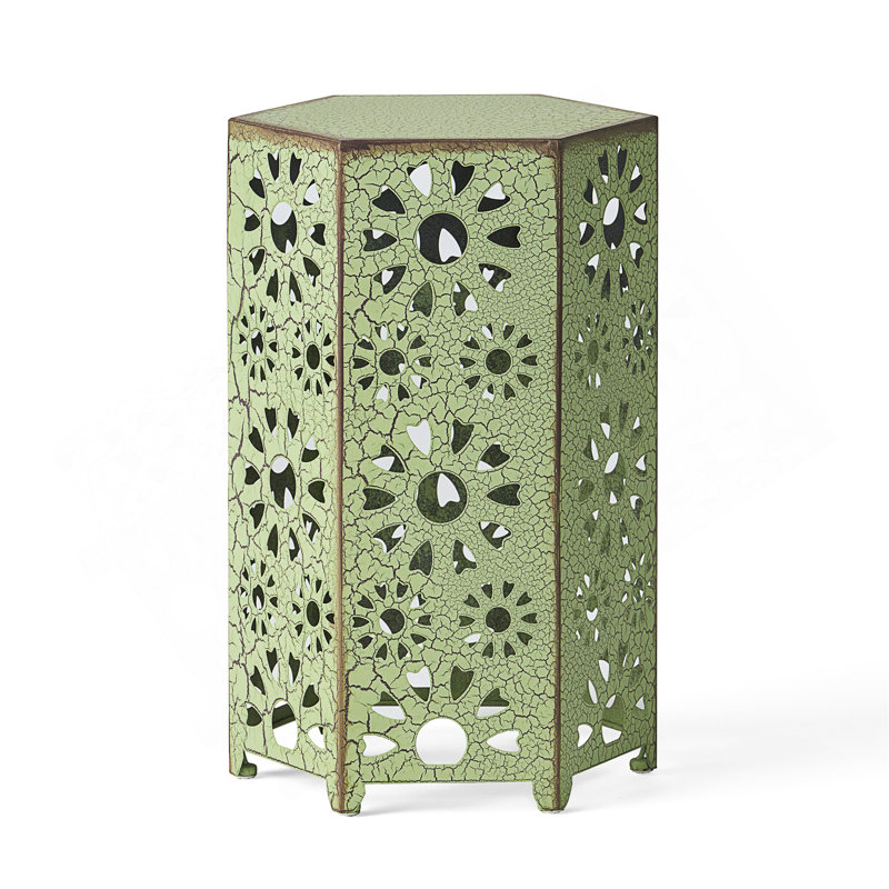 14 Inch Sunburst Cutout Side Table, Lightweight And Stylish For Patio Use With Crackle Finish