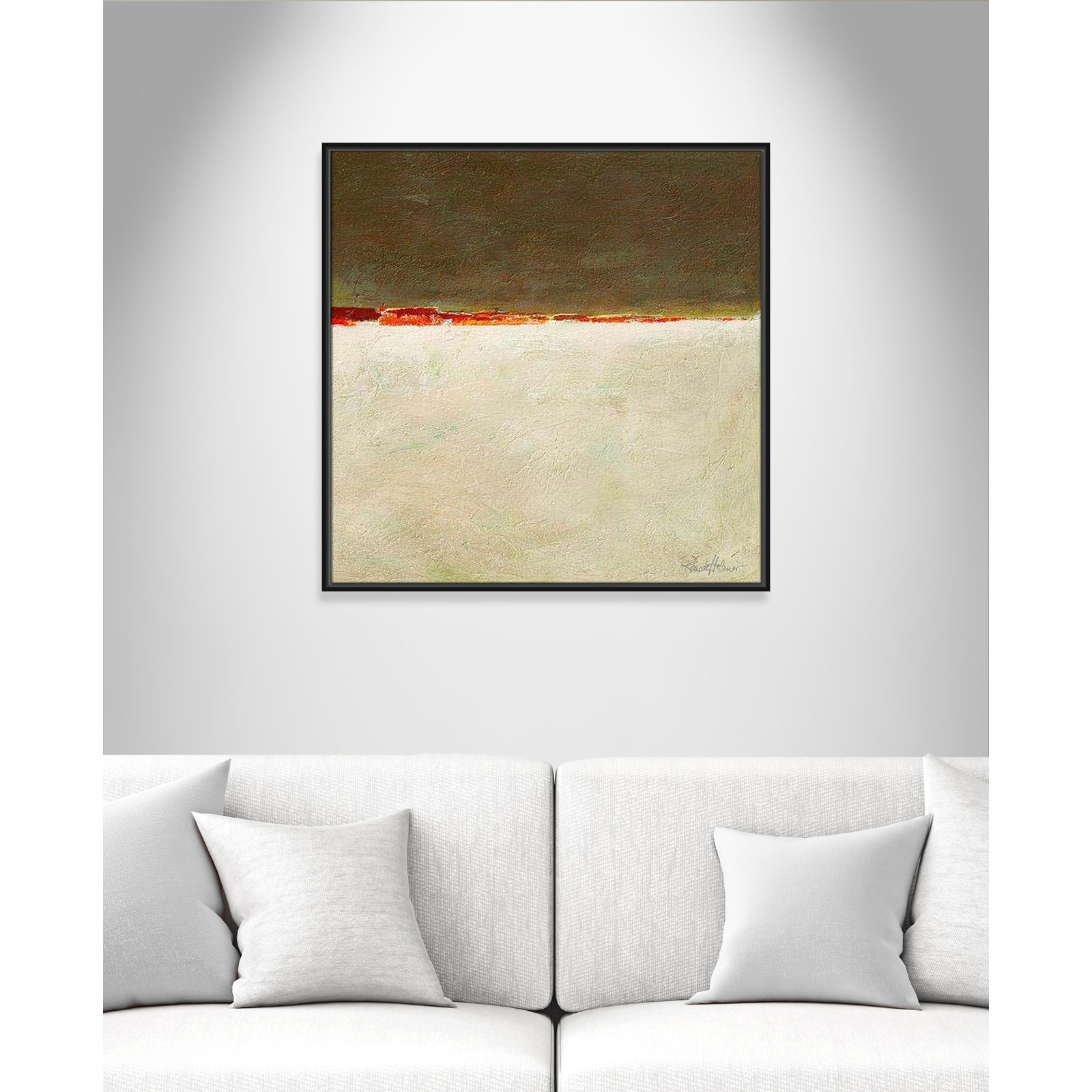 Orange Horizon I by Renate Holzner, 31.5'' H x 31.5'' W x 2'' D, Black Framed