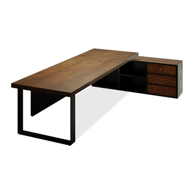 78.74" Dark-brown+Black L-Shaped Solid Wood+Iron desks