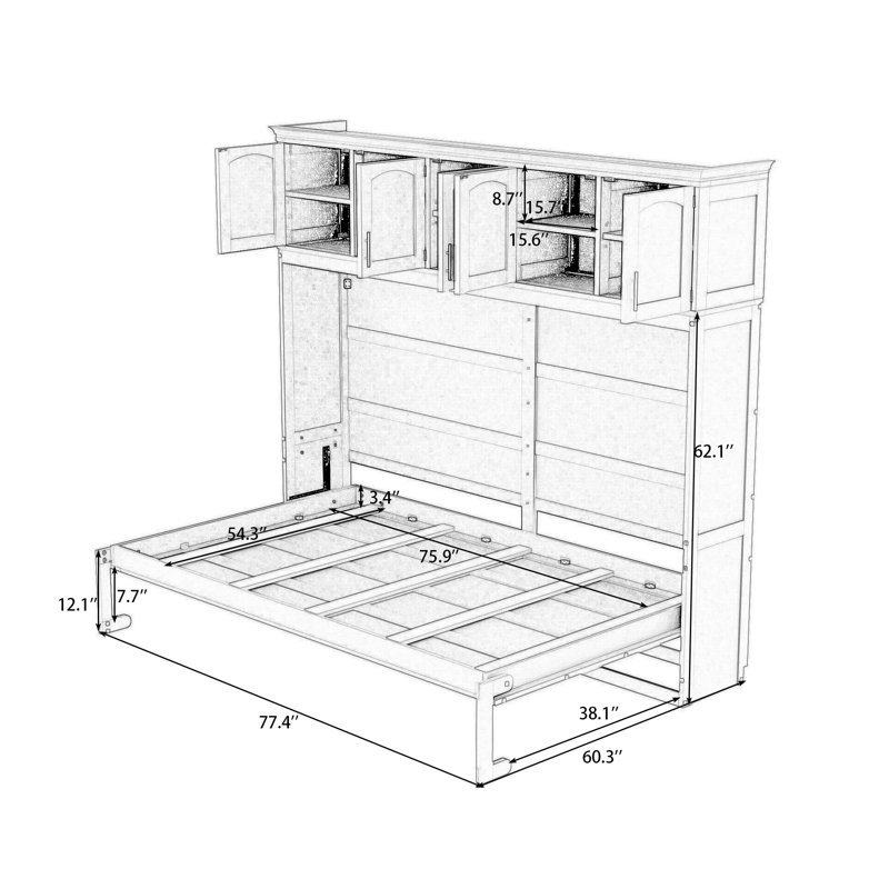 Lit escamotable en bois avec armoires Ludgero, Complète, Blanc