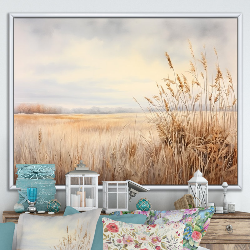 Prairie Peacefulness Meadows II sur toile, Cadre flottant blanc, 24" H x 32" W