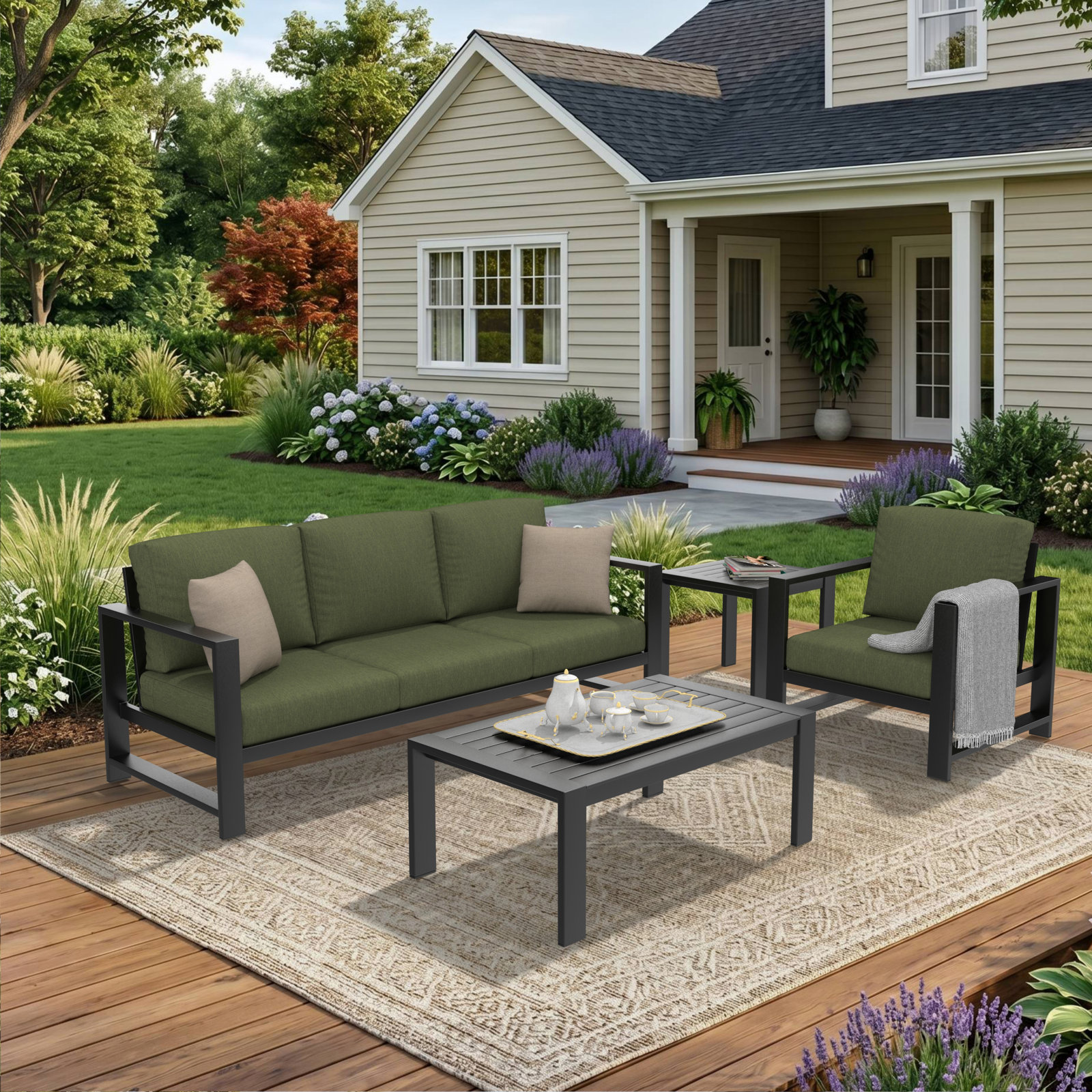 Dulcie 4-Person Sunbrella® Patio Seating Group, Green