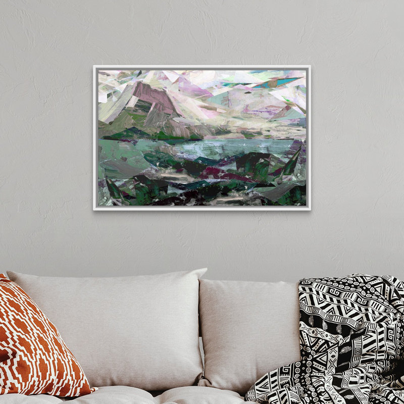 Île Sainte, 2017 - impression d'art graphique, H 26 po x l 38 po x P 1,75 po, Cadre flottant blanc