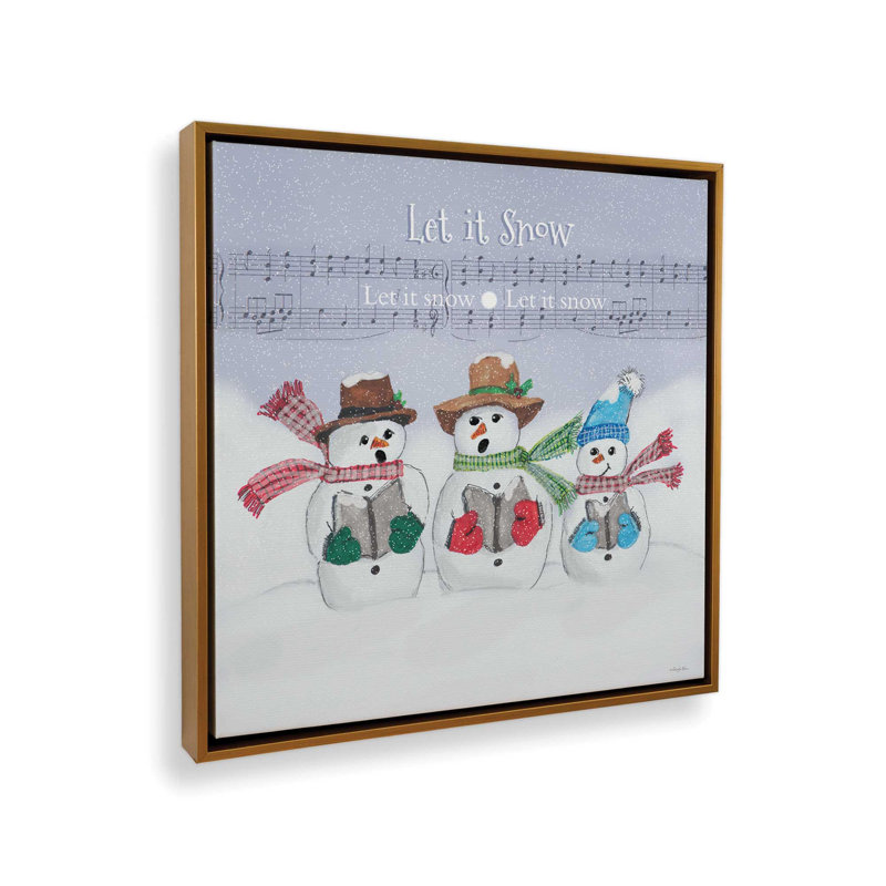 «Let It Snow Snowmen» par Robin-Lee Vieira, reproduction d'art, L 36 x H 36, Doré, Toile avec cadre