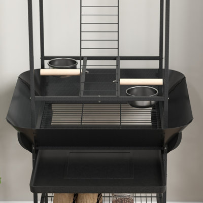 Small Parrot Stand With Wheels, Dark Gray - Perches For Relaxing, Stainless Steel Bowls, Pull-out Tray, Hanger Bird Play Feed Hanger, Well-being