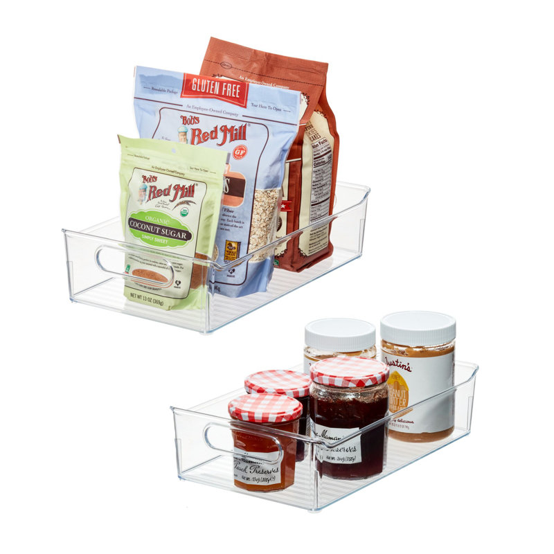 iDesign Recycled Plastic Pantry Storage Organizer Bin with Handles, Set of 2, Clear Bins