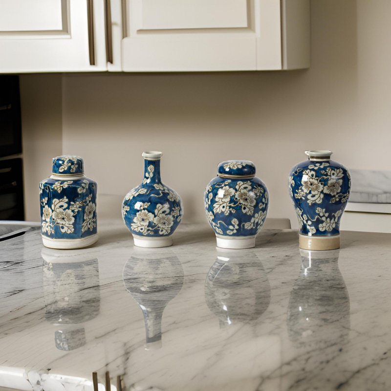 Ensemble de 4 pots en céramique bleue
